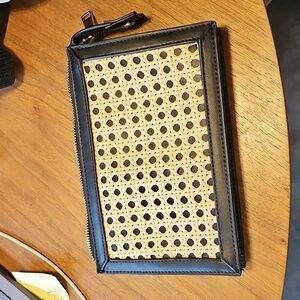 New No Tag Black Shiraleah Cane Inspired Woven Small Clutch Bag Faux Leather